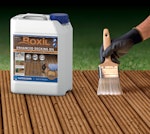 Roxil Enhanced Decking Oil applied to a weathered wooden deck.